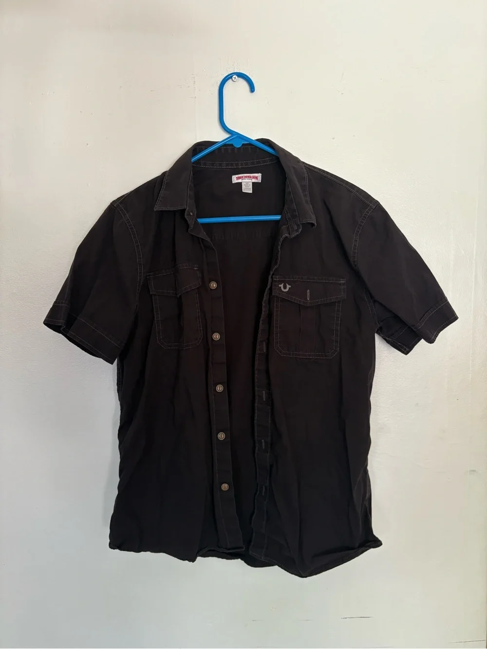 True Religion Men’s Utility Button Down Short Sleeve Shirt